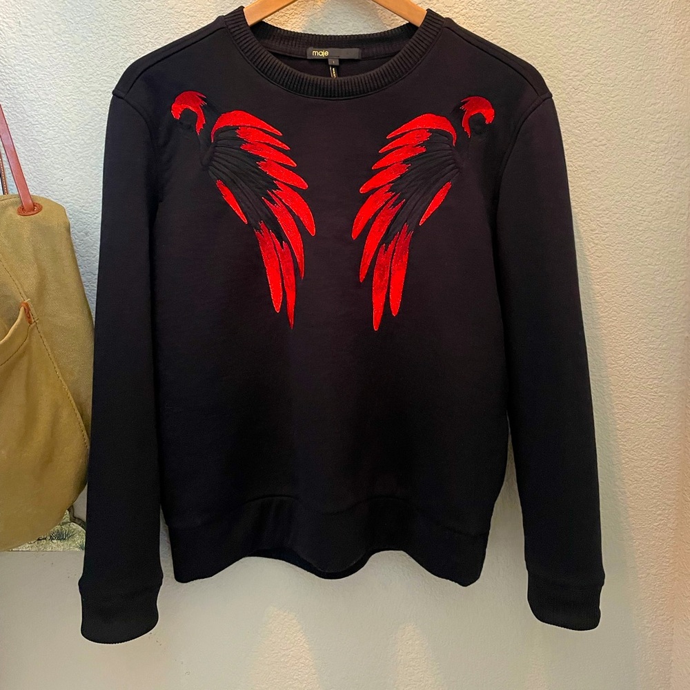 Maje Tonnerre Black & Red Bird Sweatshirt